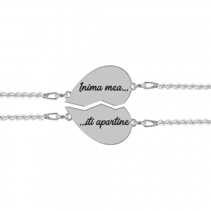 Set bratari argint cuplu inimioare 16 mm (2 bucati incluse) - personalizate cu text